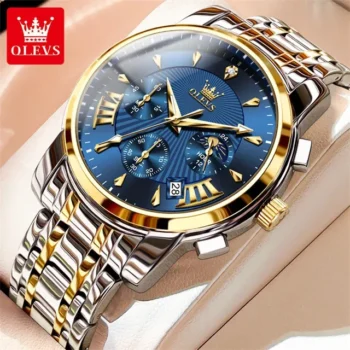 Olevs 2892 Luxury Watches For Man – Gold Blue